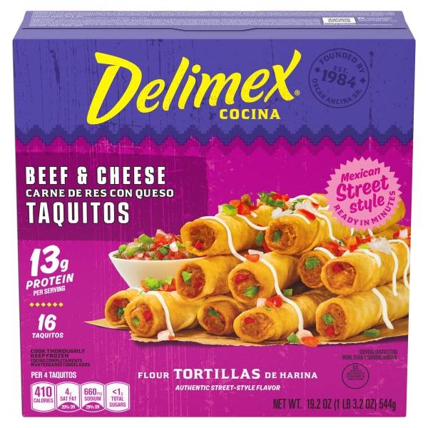 Delimex Beef & Cheese Flour Taquitos, 16 ct Box