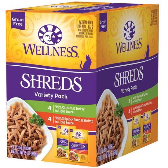Wellness Complete Health Indulgence Grain Free Shreds Variety pack Wet Cat Food, 3 Oz., Count Of 8