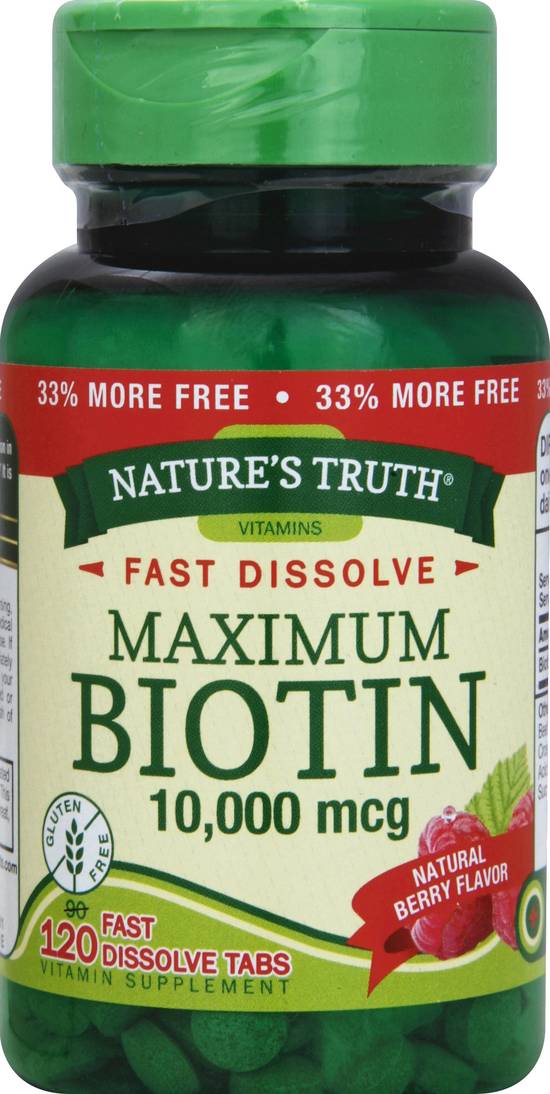 Nature's Truth Maximum 10,000 Mcg Berry Flavor Biotin Fast Dissolve Tablets (120 ct)