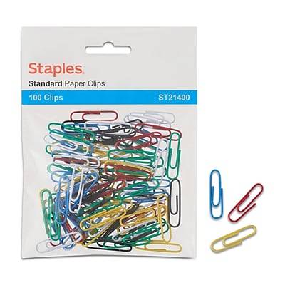 Staples® #1 Paperclips, Assorted Colors, 100/Pk (21400)