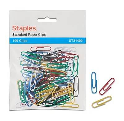Staples® #1 Paperclips, Assorted Colors, 100/Pack (21400)