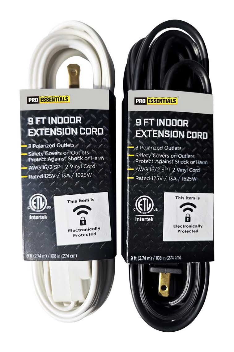 Pro Essentials Indoor Extension Cord, 108 in, Assorted