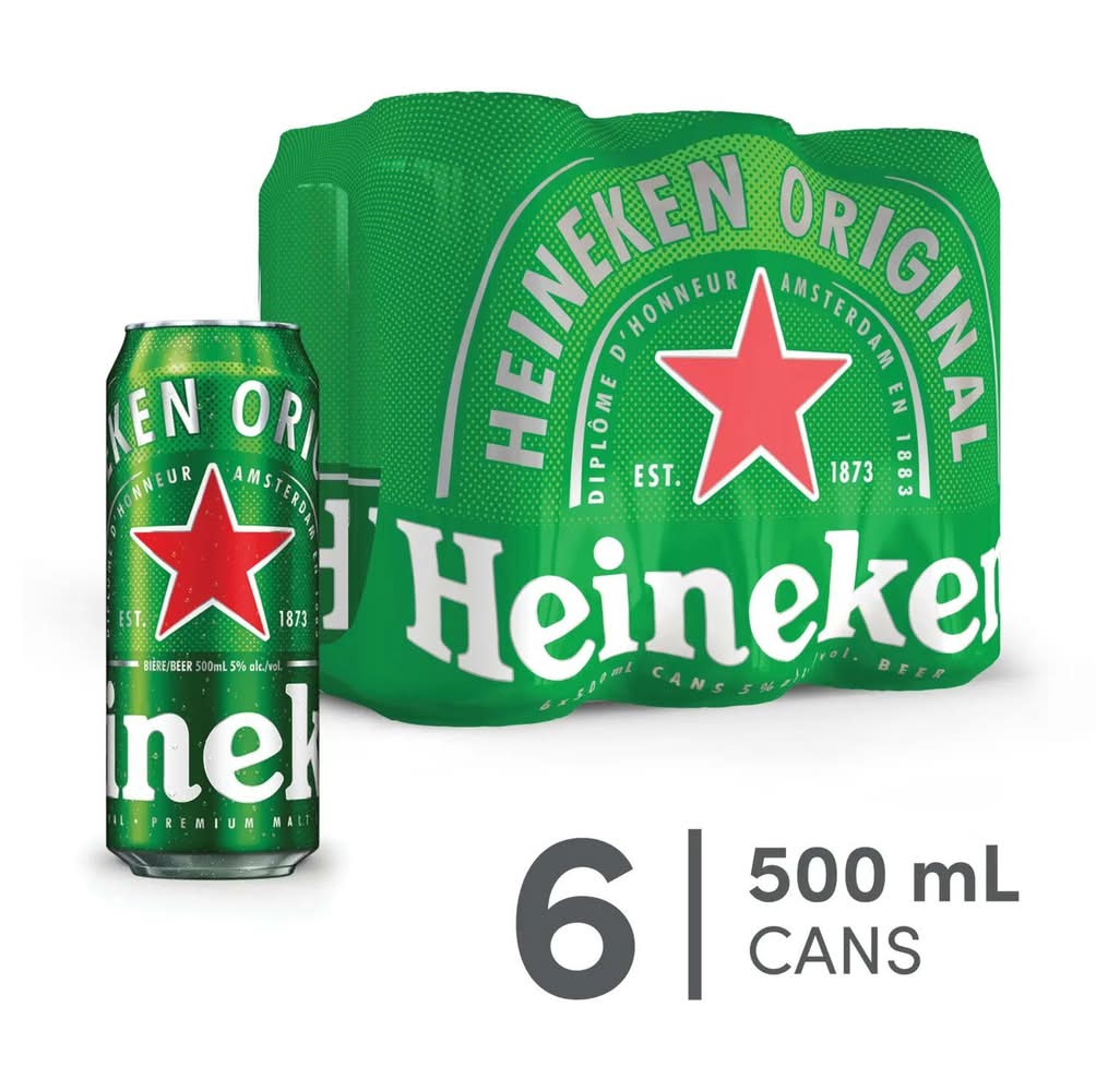 Heineken Original Beer Cans (6 x 500 ml)