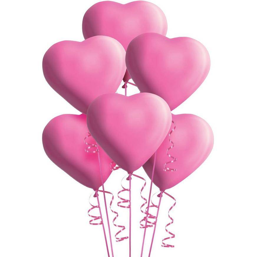 Uninflated 6ct, 12in, Pink Heart Balloons