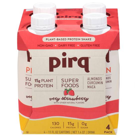 Pirq Plant-Based Very Strawberry Protein Shake (4 pack, 0.35 qt)