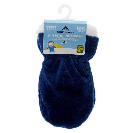 True North Baby velour plush mitts w/sherpa lining (0-24 months)