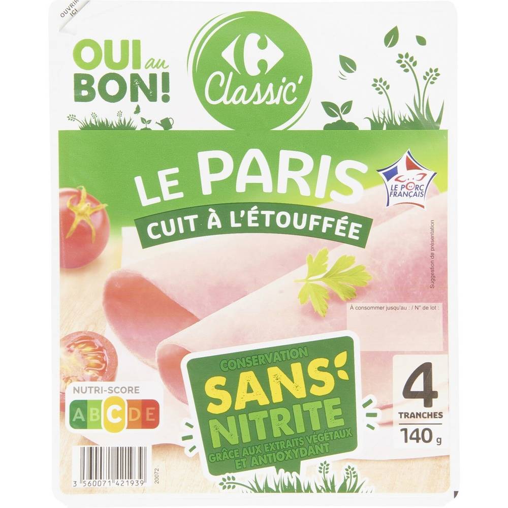 Carrefour Classic' - Jambon le Paris à l'étouffée (4 tranches)