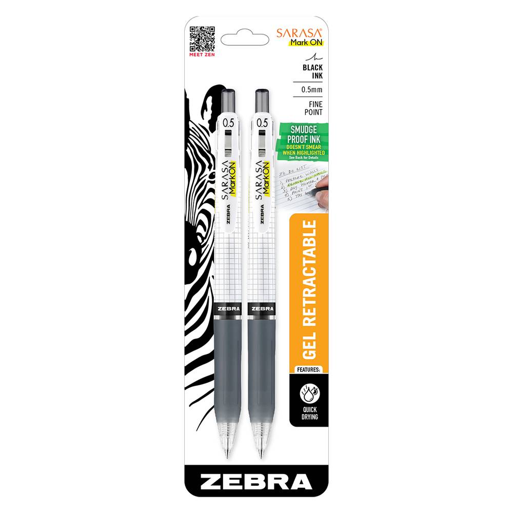 Zebra Sarasa Mark On Retractable Gel Pen - Black, 2 Ct