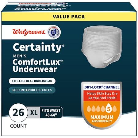 Walgreens Certainty Men's Comfortlux Underwear Maximum Absorbency, XL (26 ct)