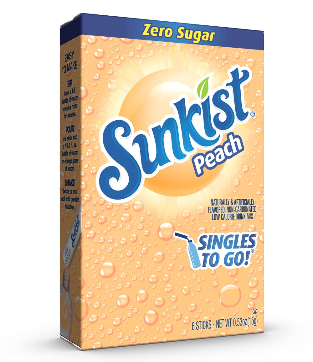 Sunkist Zero Sugar Drink Mix, Peach (0.53 oz, 6 ct)
