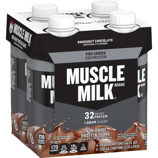 Muscle Milk Pro Series Non-Dairy Protein Shake Knockout Chocolate Cartons (11 oz x 4 ct)