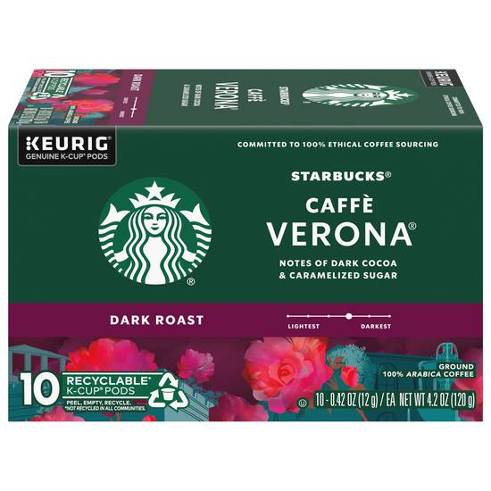 Starbucks Caffe Verona Dark Roast Ground Coffee K-Cup Pods (10 ct, 0.42 oz)