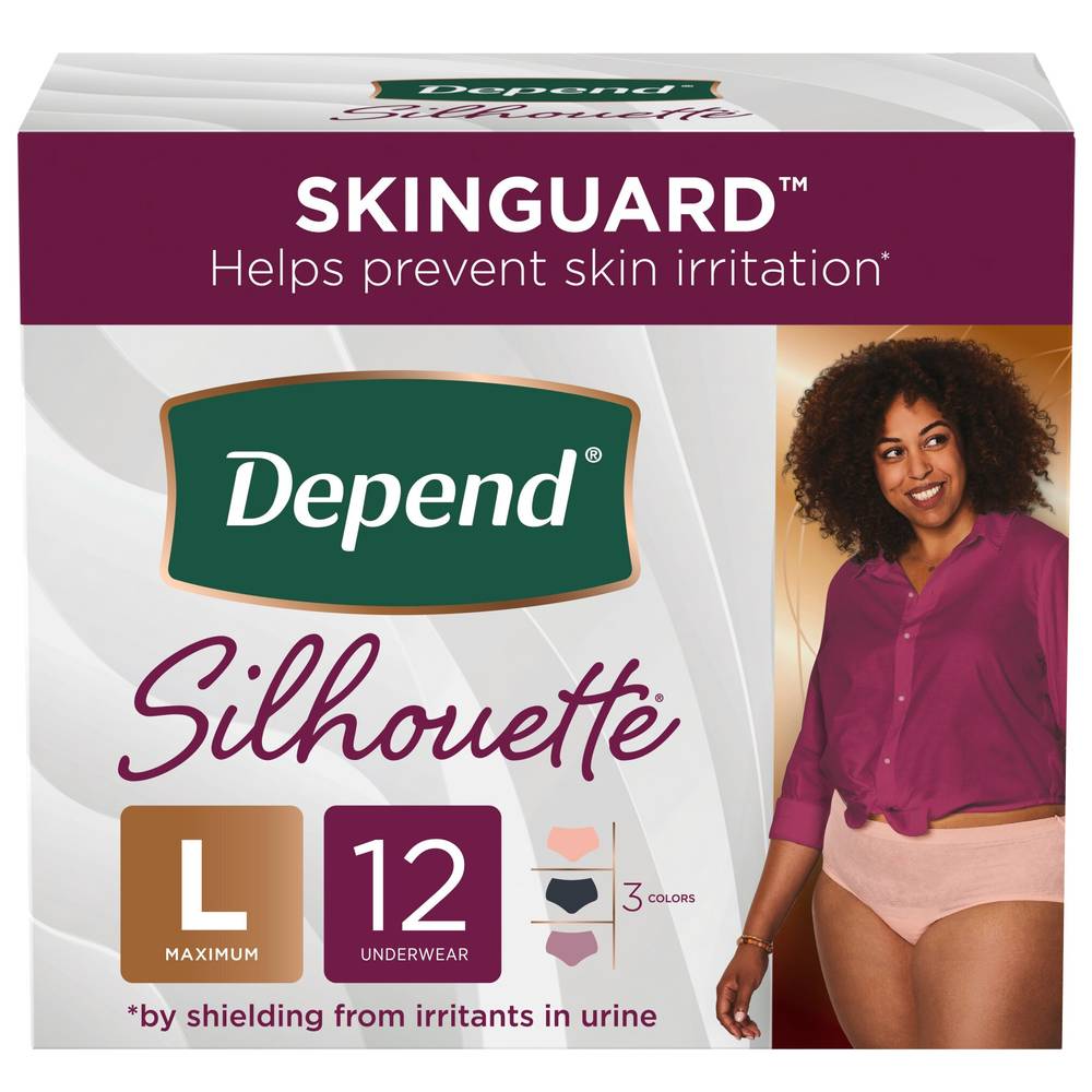 Depend Silhouette Adult Incontinence and Postpartum Underwear for Women Maximum Absorbency, X-Large, Black Pink and Berry, 22 CT