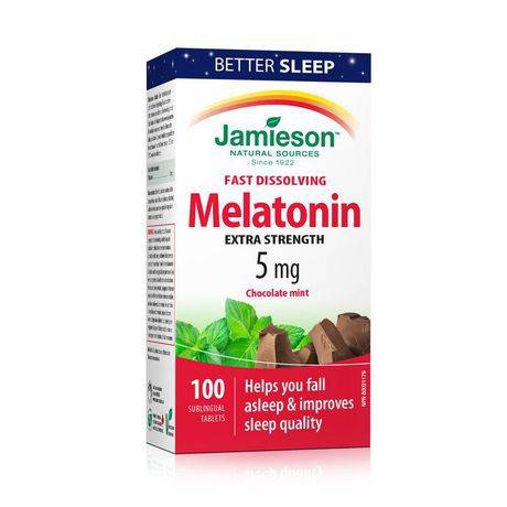 Jamieson Melatonin Fast Dissolving Chocolate Mint Tablets, 5 mg (100 sublingual tablets)