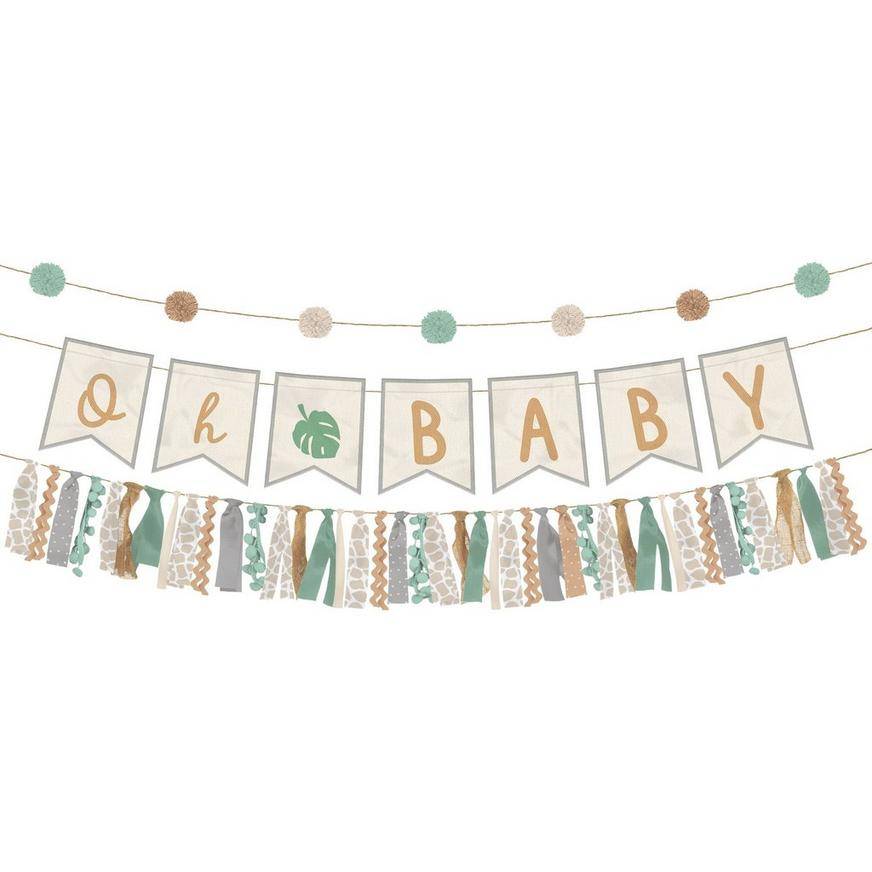 Party City Oh Baby Soft Jungle Baby Shower Fabric Banner Set, 5.3ft, Multi (3 ct)