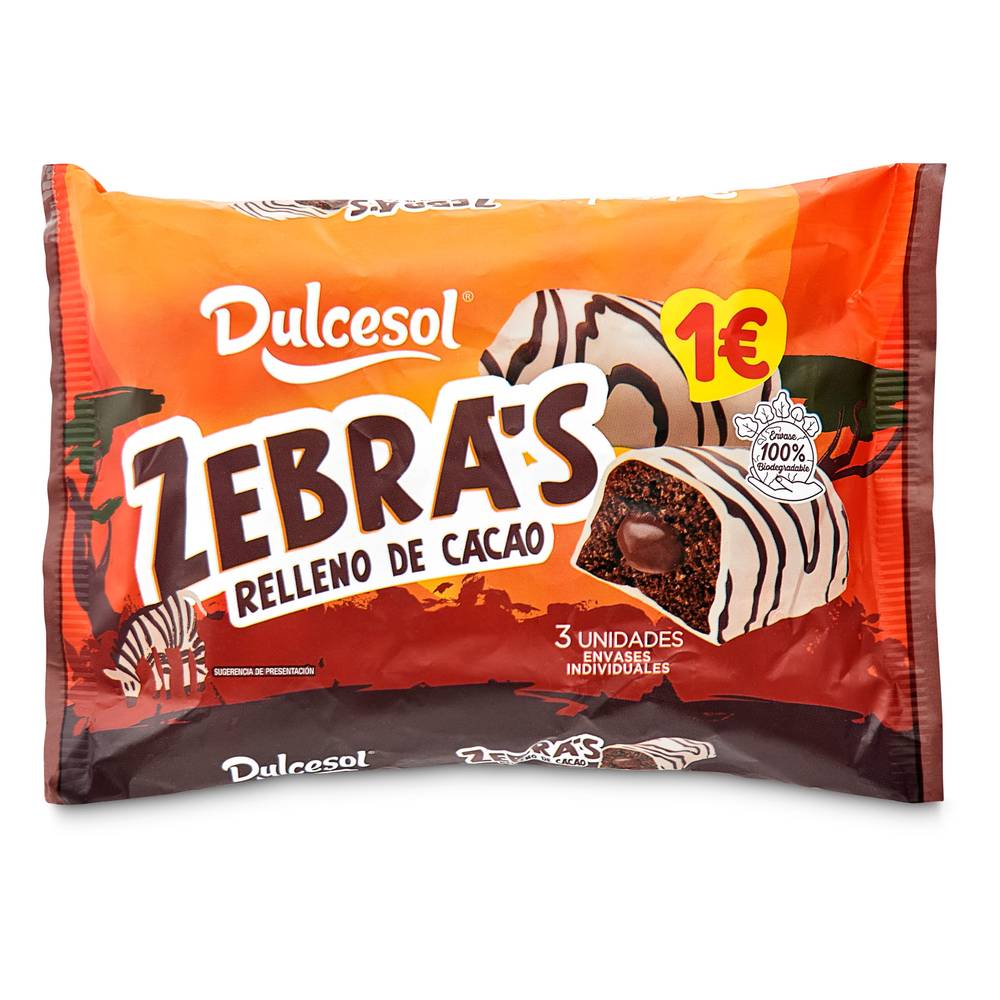 Bombón Zebra Relleno De Cacao Dulcesol Bolsa 120 G