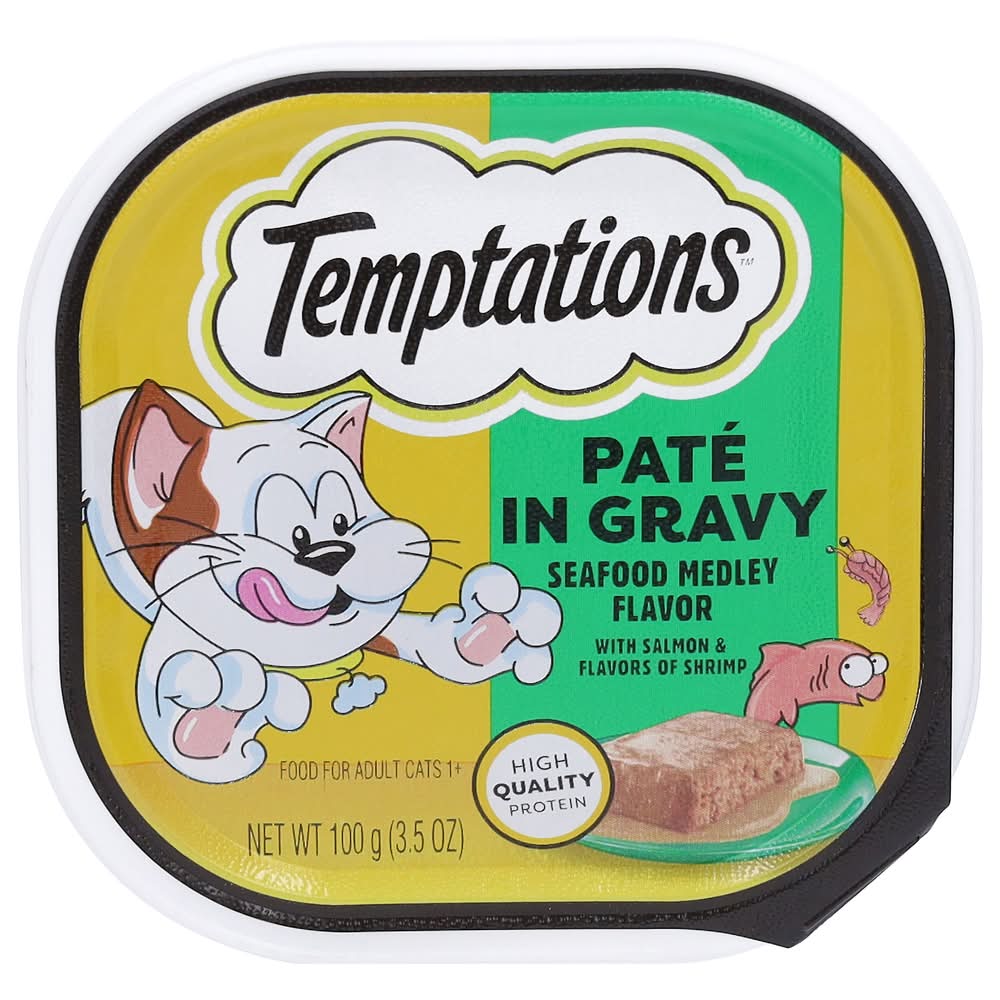 Temptations Pate in Gravy Cat Food, Seafood Medley (3.5 oz)