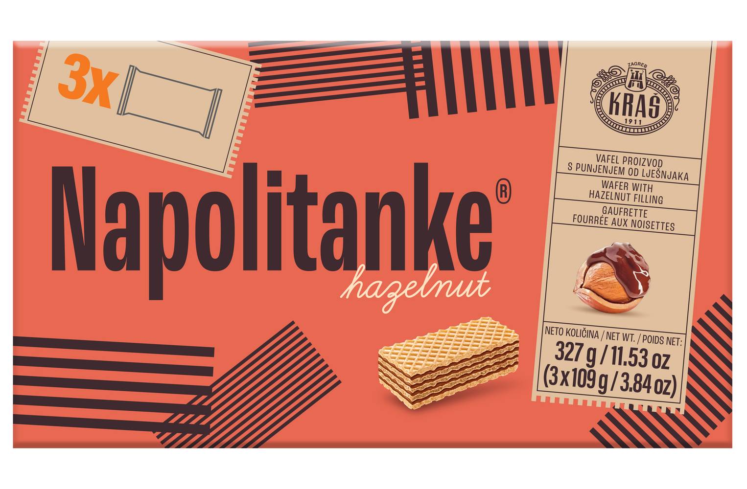 Kraš Napolitanke Wafers, Hazelnut (330g)