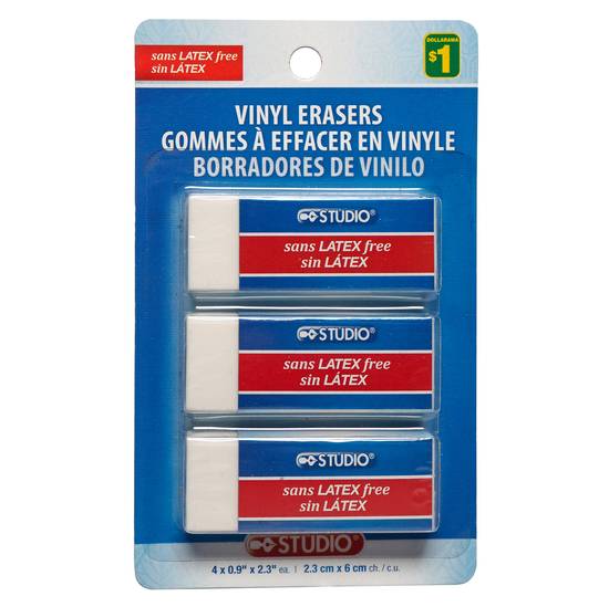 Studio Vinyl Erasers, 3 Pack (5.9 X 2.2 X 1CM / 18G/PC)
