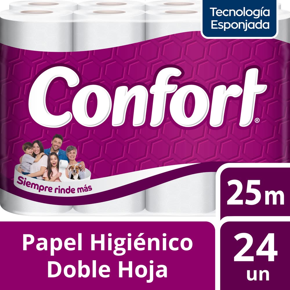 Confort · Papel higiénico doble hoja - 25 m (24 un)