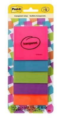 Post-It Transparent Notes, Multicolor (5 ct)
