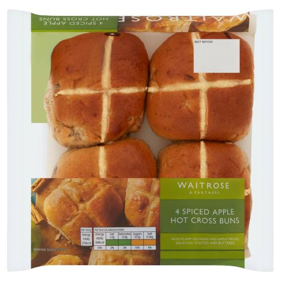 Waitrose Spiced Apple Hot Cross Buns (4ct)