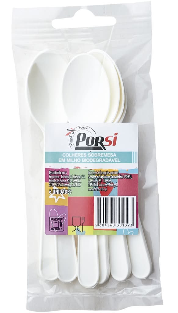 PorSi - Colheres sobremesa milho biodegradáveis, 6 unidades