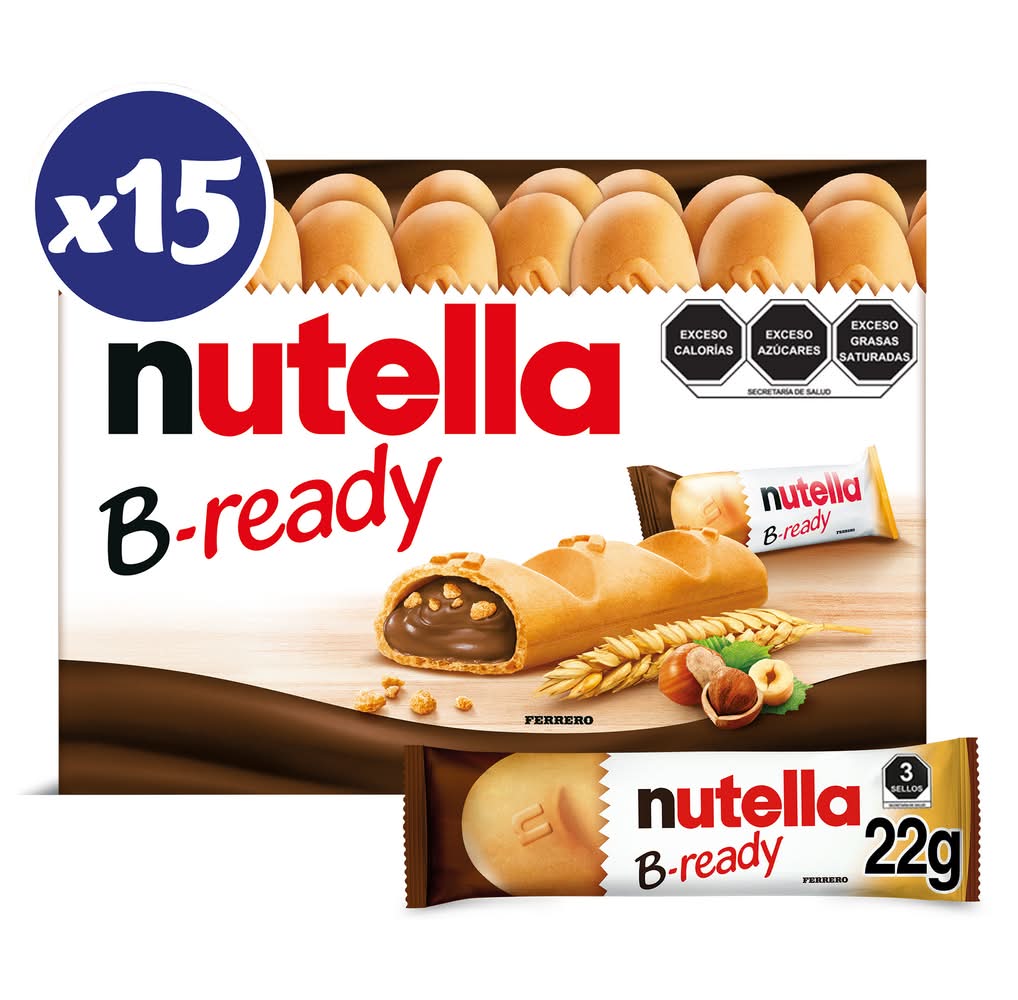 Nutella · B-ready galletas crujientes rellenas de crema, avellana (15 x 22 g)