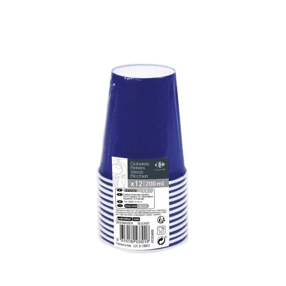 Carrefour Home - Gobelets carton 200 ml, bleu nuit (12)