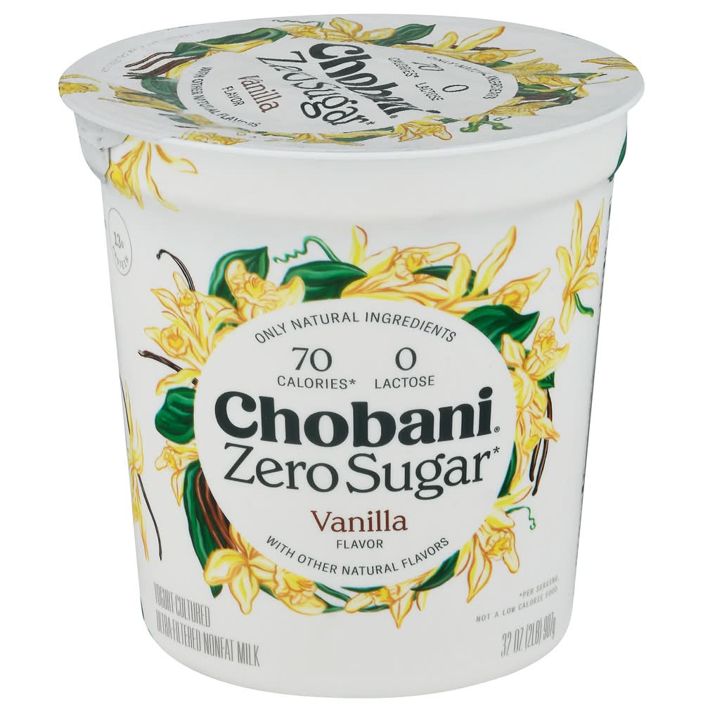 Chobani Zero Sugar Nonfat Greek Yogurt, Vanilla (32 oz)