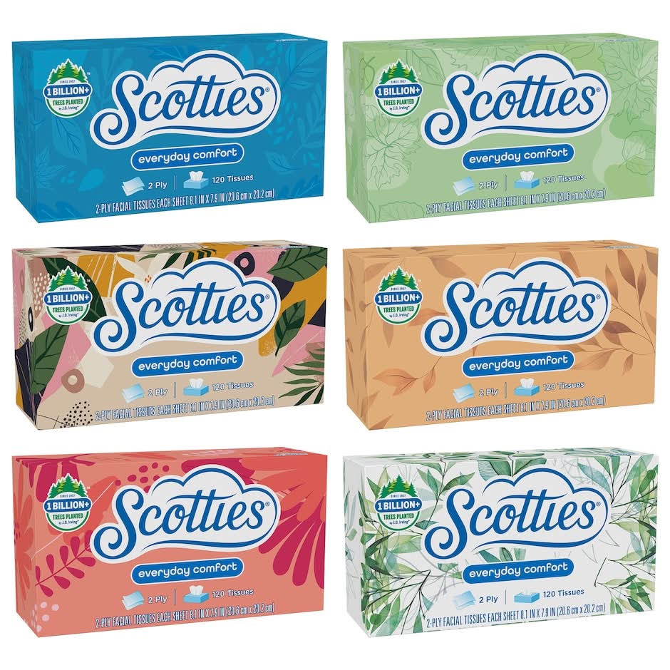 Scotties Everyday Comfort 2 Ply Flat Tissue, 8.1x7.9 in (6 x 120 ct)
