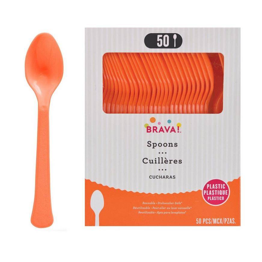 Orange Plastic Spoons, 50ct