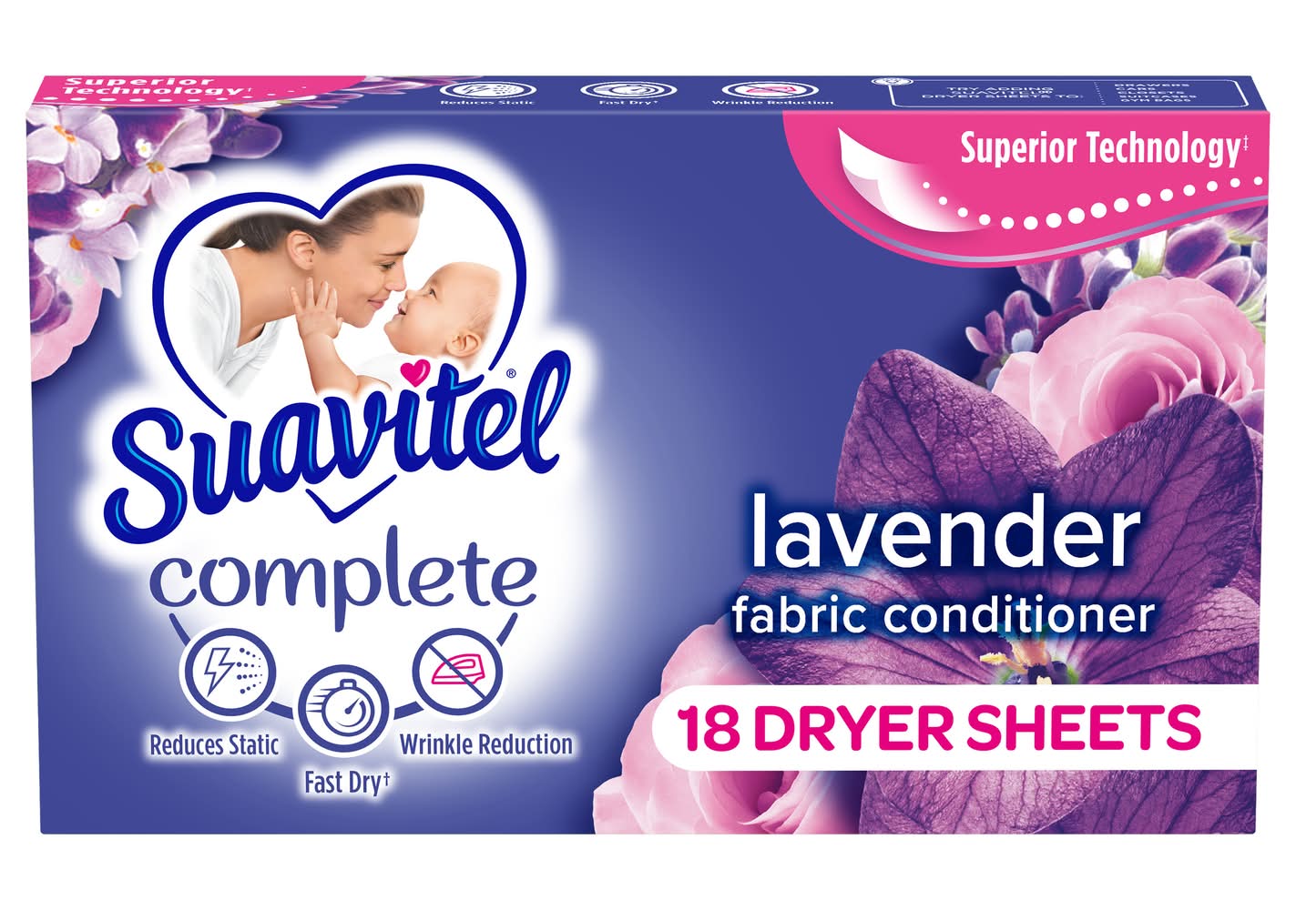 Suavitel Complete Fabric Conditioner Sheets, Lavender (3.2 oz, 18 ct)