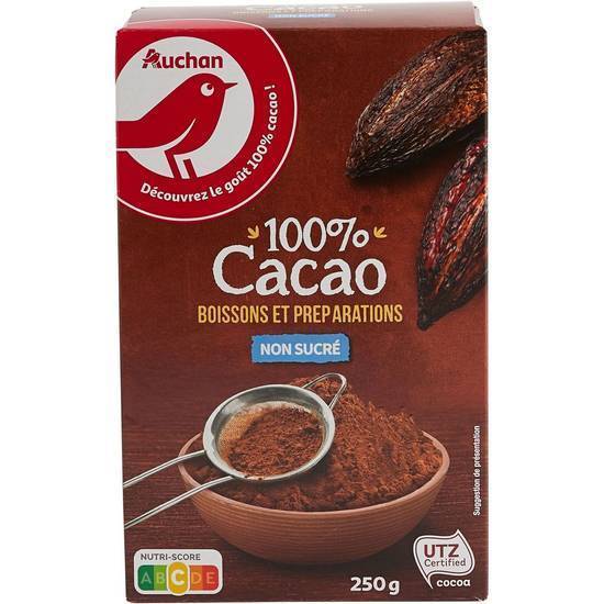 Chocolat en poudre 100% pur cacao non sucré AUCHAN 250g