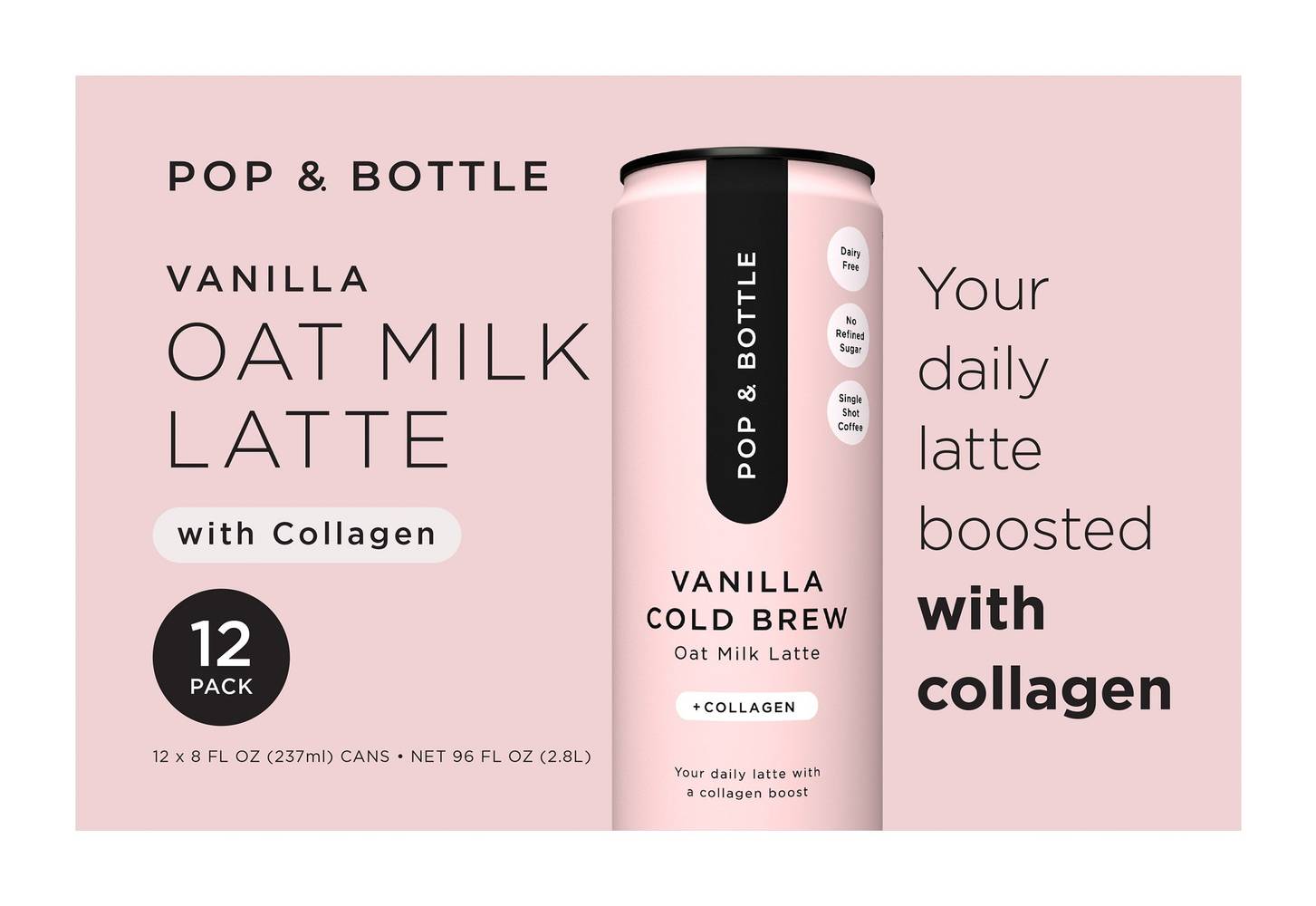 Pop & Bottle Oat Milk Cold Brew With Collagen (12 x 8 fl oz)