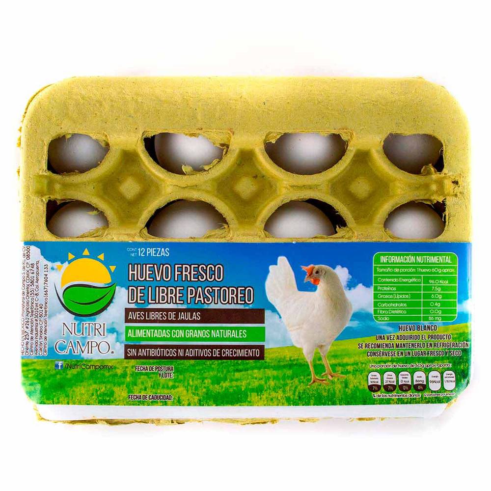 Nutri Campo · Huevos blancos de libre pastoreo (12 un)