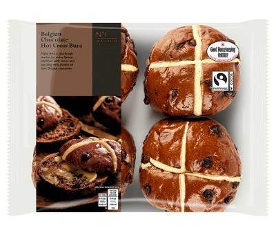 No.1 Waitrose & Partners Belgian Chocolate Hot Cross Buns (4 pack)