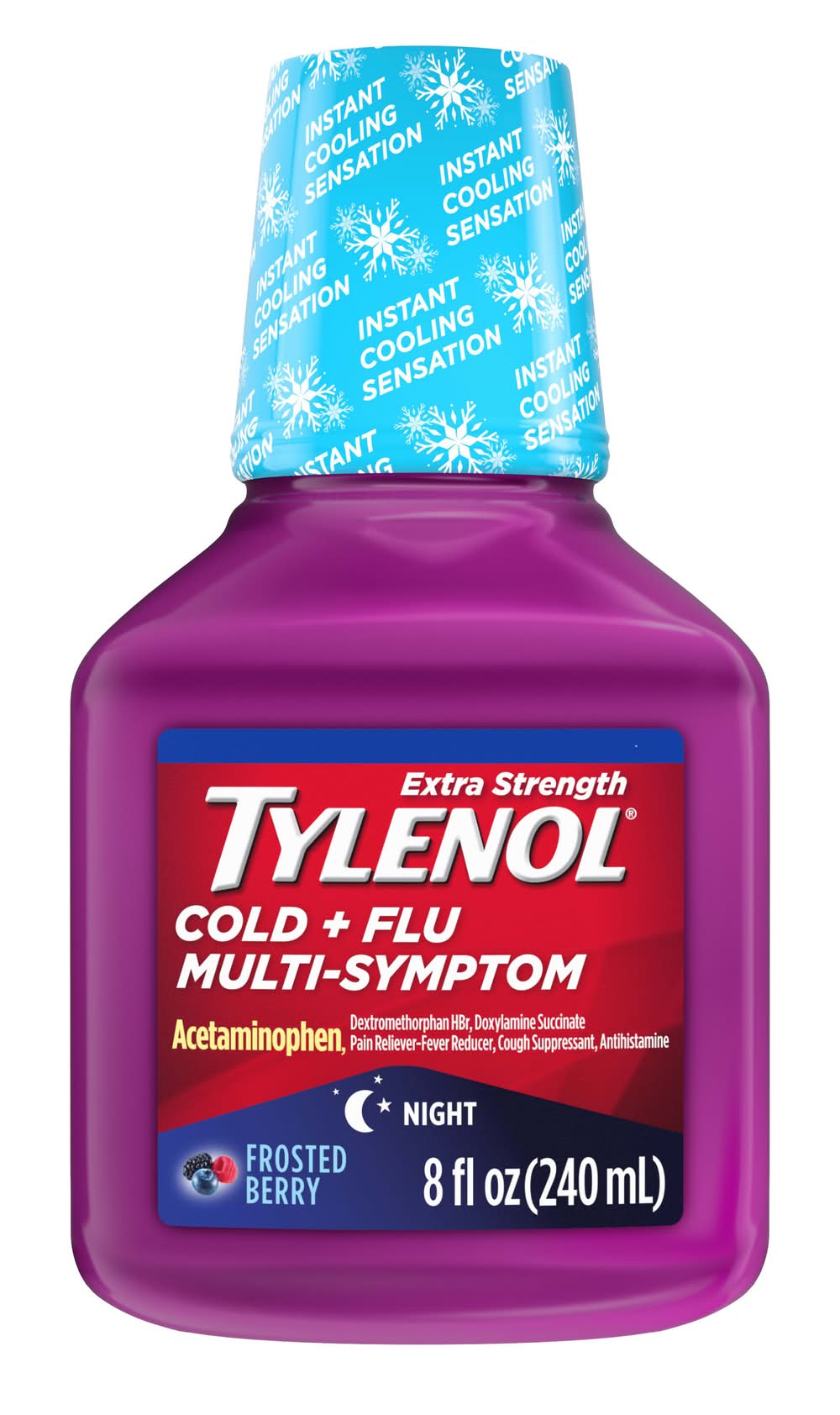 Tylenol Extra Strength Severe Cough + Sore Throat Night Liquid For Adults, Frosted Berry (8 fl oz)