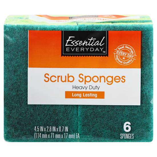 Essential Everyday Long Lasting Heavy Duty Scrub Sponges (6 ct)