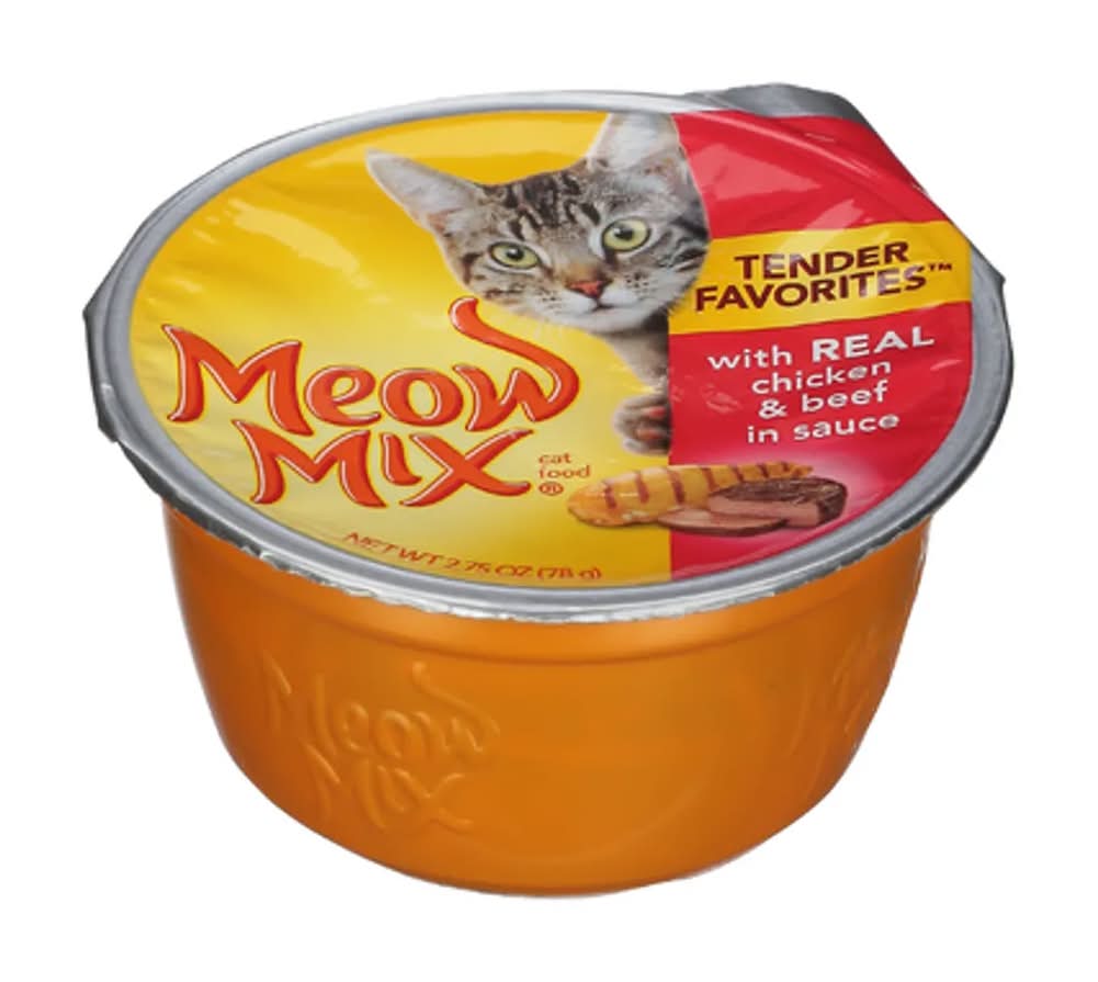 Meow Mix Tender Favorites with Real Chicken & Beef in Sauce