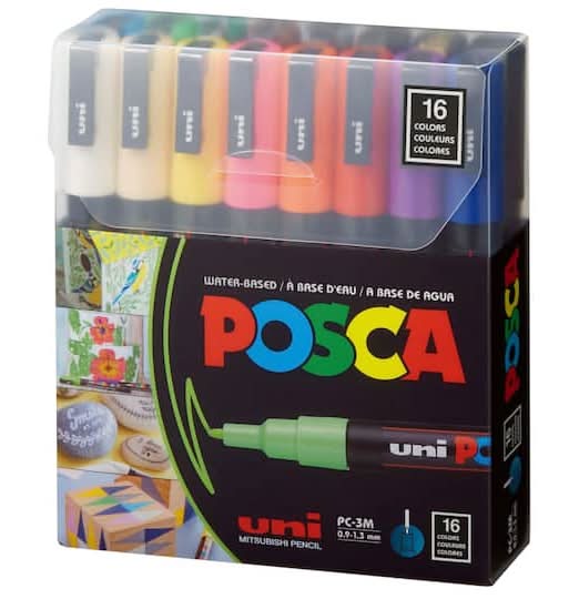 Uni Posca Pc-3M 16 Color Fine Tip Paint Marker Set