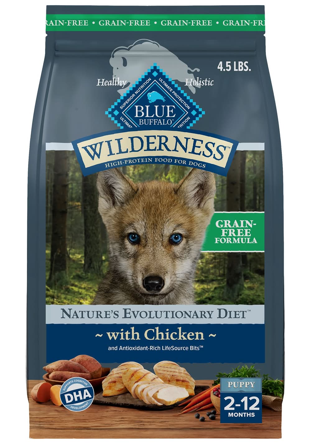 Blue Buffalo Wilderness High Protein, Chicken Puppy Dry Dog Food, Grain-Free (Size: 4.5 Lb)