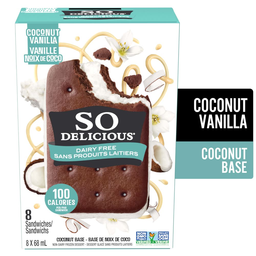 So Delicious Frozen Dessert Sandwiches, Coconut Vanilla (8 x 68 ml)