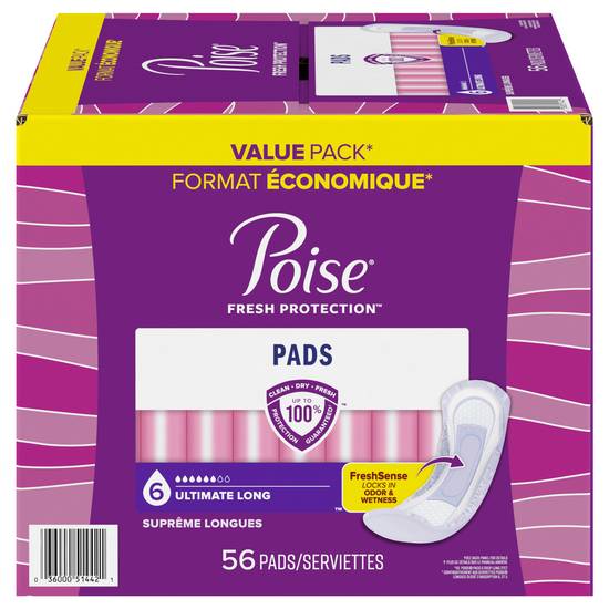 Poise Long Length Ultimate Absorbency Incontinence Pads (56 ct)