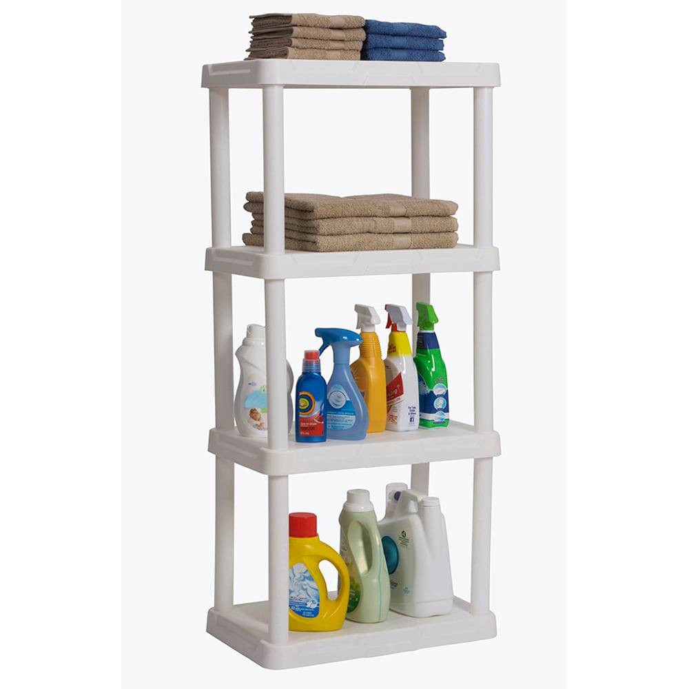 Project Source Plastic 4-Tier Utility Shelving Unit (22-in W x 14.25-in D x 48-in H), White, (66-lb Capacity Per Shelf) | 339944