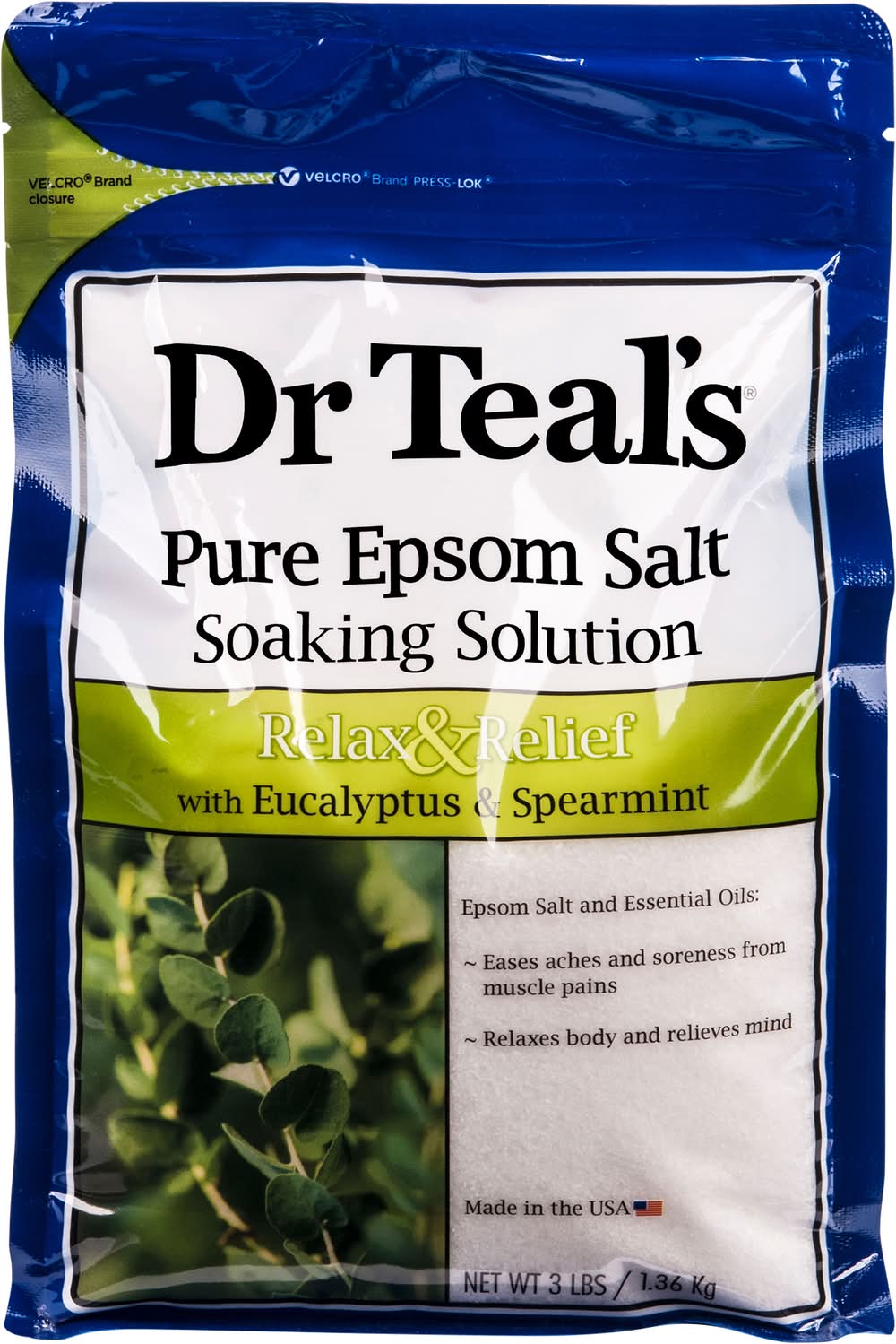 Dr Teal's Pure Epsom Salt Soaking Solution + Relax & Relief, Eucalyptus-Spearmint (3 lbs)
