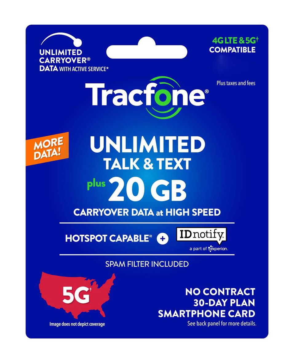 Tracfone Smartphonunlimited Talk & Text 30-day Prepaid Plan Card 20 Gb