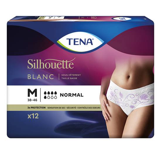 Tena - Silhouette normal taille basse blanc m (12 pièces)