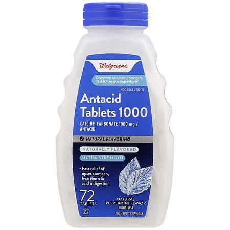 Walgreens Ultra Strength Antacid Tablets 1000 mg Natural Peppermint (72ct)