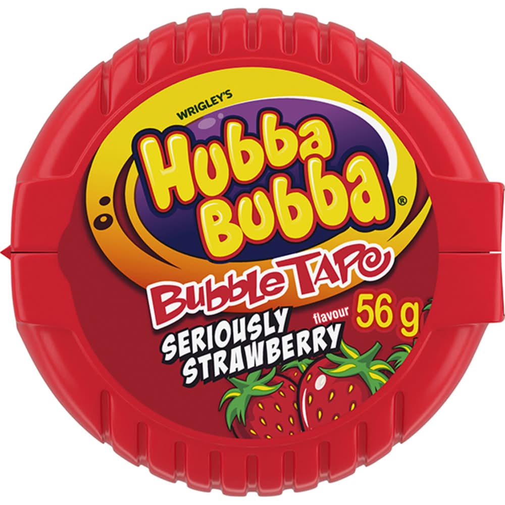 Hubba Bubba Seriously Bubble Gum Tape, Strawberry, 180 cm (56g)